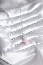 316L Çelik Gümüş Renk Pembe Taşlı Kadın Kolye 316L Çelik Gümüş Renk Pembe Taşlı Kadın Kolye