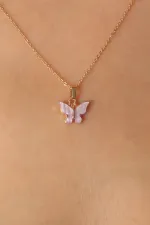 Gold Lila Renk Kelebek Figür Kadın Kolye Gold Lila Renk Kelebek Figür Kadın Kolye