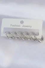 Pirinç Gümüş Renk Oval Küpe Seti Pirinç Gümüş Renk Oval Küpe Seti