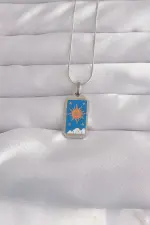 316L Çelik Gümüş Renk Mavi Mineli Güneş Model Tarot Kolye 316L Çelik Gümüş Renk Mavi Mineli Güneş Model Tarot Kolye