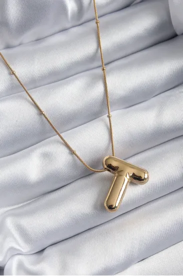316L Çelik Gold Renk Bubble "T" Harf Model Kadın Kolye 316L Çelik Gold Renk Bubble "T" Harf Model Kadın Kolye