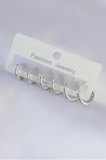 Pirinç Gümüş Renk Oval Küpe Seti Pirinç Gümüş Renk Oval Küpe Seti