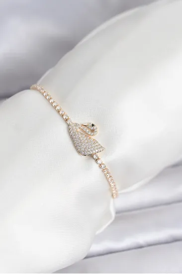 Kuğu Model Zirkon Taşlı Gold Renk Asansörlü Su Yolu Bileklik Kuğu Model Zirkon Taşlı Gold Renk Asansörlü Su Yolu Bileklik