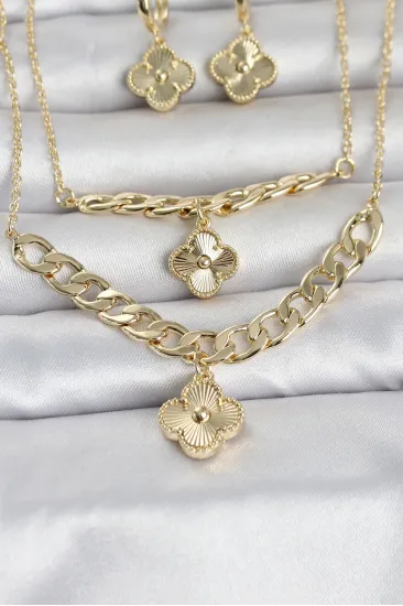 Gold Renk Pirinç Kolye Bileklik ve Küpe Seti Gold Renk Pirinç Kolye Bileklik ve Küpe Seti