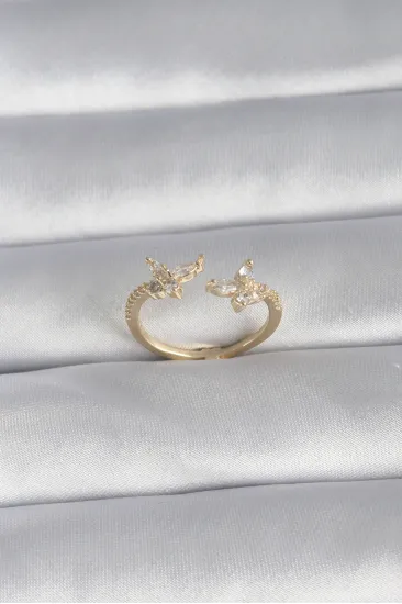 Pirinç Gold Renk Zirkon Taşlı Kelebek Model Kadın Yüzük Pirinç Gold Renk Zirkon Taşlı Kelebek Model Kadın Yüzük
