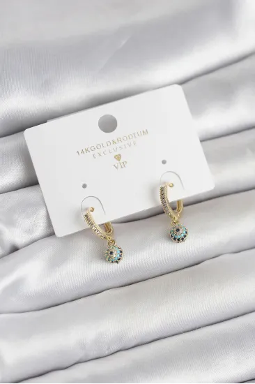 Minimal Nazarlı Model Gold Renk Zirkon Taşlı Kadın Küpe Minimal Nazarlı Model Gold Renk Zirkon Taşlı Kadın Küpe