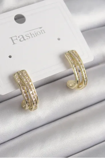 Pirinç Gold Renk Zirkon Taşlı Yarım Halka Model Kadın Küpe Pirinç Gold Renk Zirkon Taşlı Yarım Halka Model Kadın Küpe