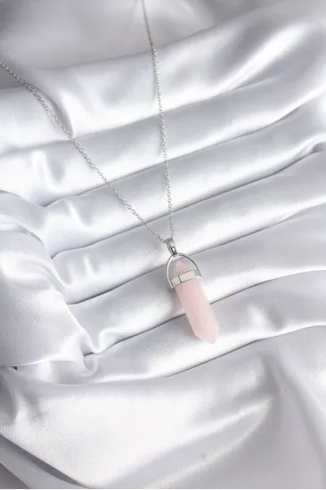 316L Çelik Gümüş Renk Pembe Taşlı Kadın Kolye 316L Çelik Gümüş Renk Pembe Taşlı Kadın Kolye