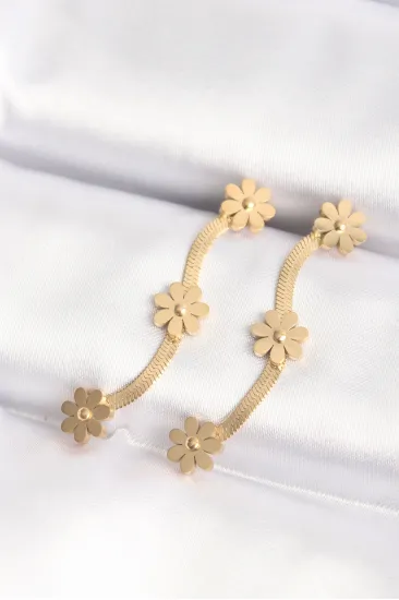 316L Çelik Gold Renk İtalyan Zincir Papatya Küpe 316L Çelik Gold Renk İtalyan Zincir Papatya Küpe