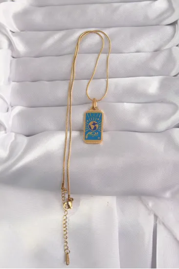 316L Çelik Gold Renk Mavi Mineli El Figür Tarot Kolye 316L Çelik Gold Renk Mavi Mineli El Figür Tarot Kolye
