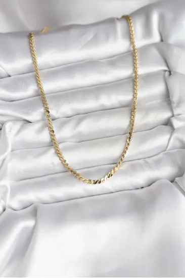 14K Gold Renk Kaplama Ezme Yılan Zincir Model CM Kadın Kolye 14K Gold Renk Kaplama Ezme Yılan Zincir Model CM Kadın Kolye