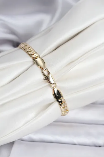 14K Gold Renk Kaplama Ezme Zincir Model Kadın Bileklik 14K Gold Renk Kaplama Ezme Zincir Model Kadın Bileklik