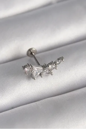 316L Çelik Gümüş Renk Zirkon Taşlı Tragus Piercing 316L Çelik Gümüş Renk Zirkon Taşlı Tragus Piercing