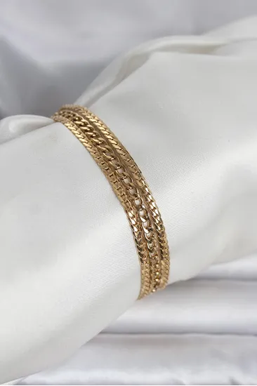 316L Çelik Gold Renk 3'lü Kadın Bileklik 316L Çelik Gold Renk 3'lü Kadın Bileklik