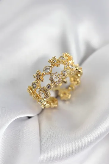 Zirkon Taşlı 2'li Model Gold Renk Kadın Yüzük Zirkon Taşlı 2'li Model Gold Renk Kadın Yüzük