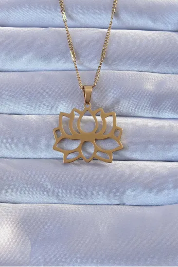 316L Altın Renk Lotus Kolye 316L Altın Renk Lotus Kolye