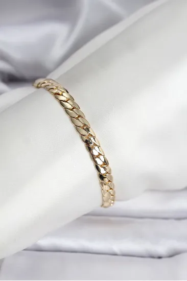 14K Gold Renk Kaplama Ezme Zincir Model Kadın Bileklik 14K Gold Renk Kaplama Ezme Zincir Model Kadın Bileklik