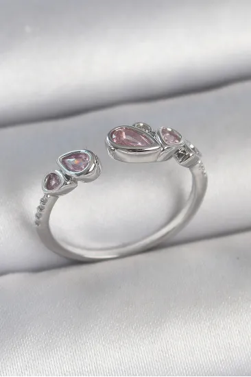 Pirinç Gümüş Renk Pembe Damla Zirkon Taşlı Ayarlanabilir Model Kadın Yüzük Pirinç Gümüş Renk Pembe Damla Zirkon Taşlı Ayarlanabilir Model Kadın Yüzük