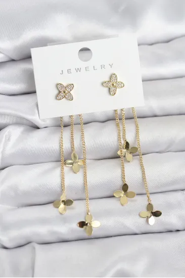 Lotus Model Gold Renk Pirinç Sallantılı Kadın Küpe Lotus Model Gold Renk Pirinç Sallantılı Kadın Küpe