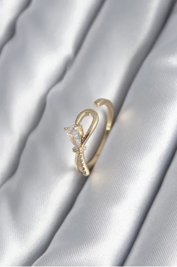Pirinç Gold Renk Zirkon Taş Detay Kurdele Model Kadın Yüzük Pirinç Gold Renk Zirkon Taş Detay Kurdele Model Kadın Yüzük