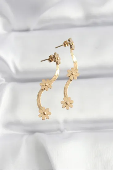 316L Çelik Gold Renk İtalyan Zincir Papatya Küpe 316L Çelik Gold Renk İtalyan Zincir Papatya Küpe