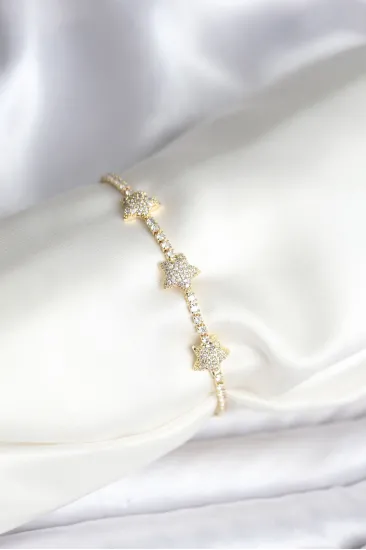 Yıldız Model Zirkon Taşlı Gold Renk Pirinç Su Yolu Kadın Bileklik Yıldız Model Zirkon Taşlı Gold Renk Pirinç Su Yolu Kadın Bileklik