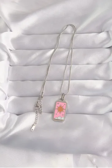 316L Çelik Gümüş Renk Pembe Mineli Güneş Model Tarot Kolye 316L Çelik Gümüş Renk Pembe Mineli Güneş Model Tarot Kolye