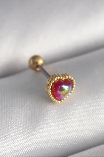 316L Çelik Gold Renk Kırmızı Mineli Kalp Tragus Piercing 316L Çelik Gold Renk Kırmızı Mineli Kalp Tragus Piercing