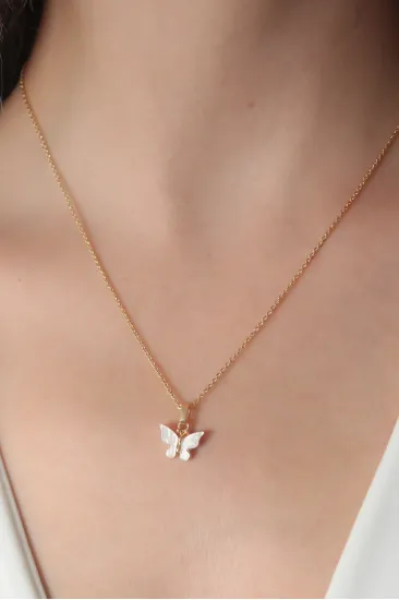 Gold Beyaz Renk Kelebek Figür Kadın Kolye Gold Beyaz Renk Kelebek Figür Kadın Kolye