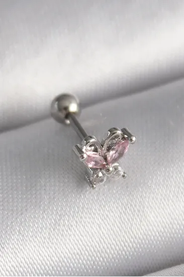 316L Çelik Gümüş Renk Pembe Zirkon Taşlı Kelebek Tragus Piercing 316L Çelik Gümüş Renk Pembe Zirkon Taşlı Kelebek Tragus Piercing