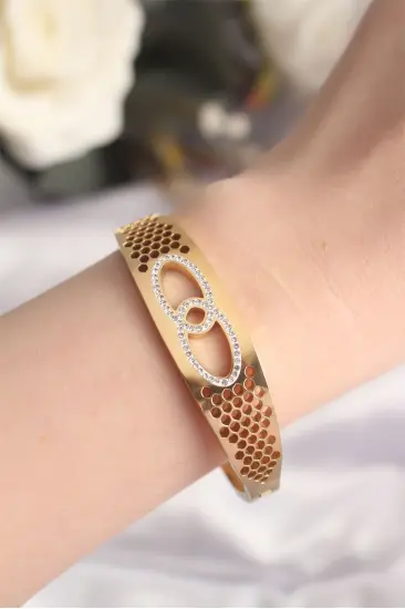 316L Çelik Gold Renk Zirkon Taşlı Kadın Kelepçe Bilezik 316L Çelik Gold Renk Zirkon Taşlı Kadın Kelepçe Bilezik