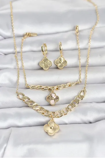 Gold Renk Pirinç Kolye Bileklik ve Küpe Seti Gold Renk Pirinç Kolye Bileklik ve Küpe Seti