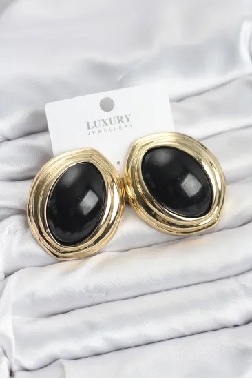 Pirinç Siyah Badem Model Vintage Gold Kadın Küpe Pirinç Siyah Badem Model Vintage Gold Kadın Küpe
