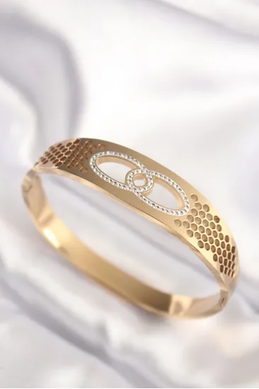 316L Çelik Gold Renk Zirkon Taşlı Kadın Kelepçe Bilezik 316L Çelik Gold Renk Zirkon Taşlı Kadın Kelepçe Bilezik