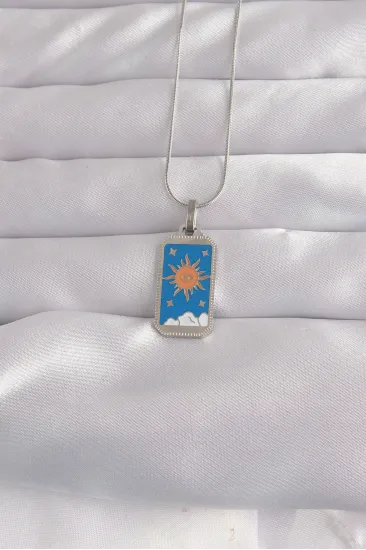 316L Çelik Gümüş Renk Mavi Mineli Güneş Model Tarot Kolye 316L Çelik Gümüş Renk Mavi Mineli Güneş Model Tarot Kolye