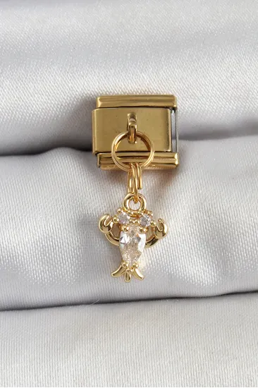 316L Çelik Sallantılı Zirkon Taşlı Yengeç Model Gold Renk Nomination Charm 316L Çelik Sallantılı Zirkon Taşlı Yengeç Model Gold Renk Nomination Charm