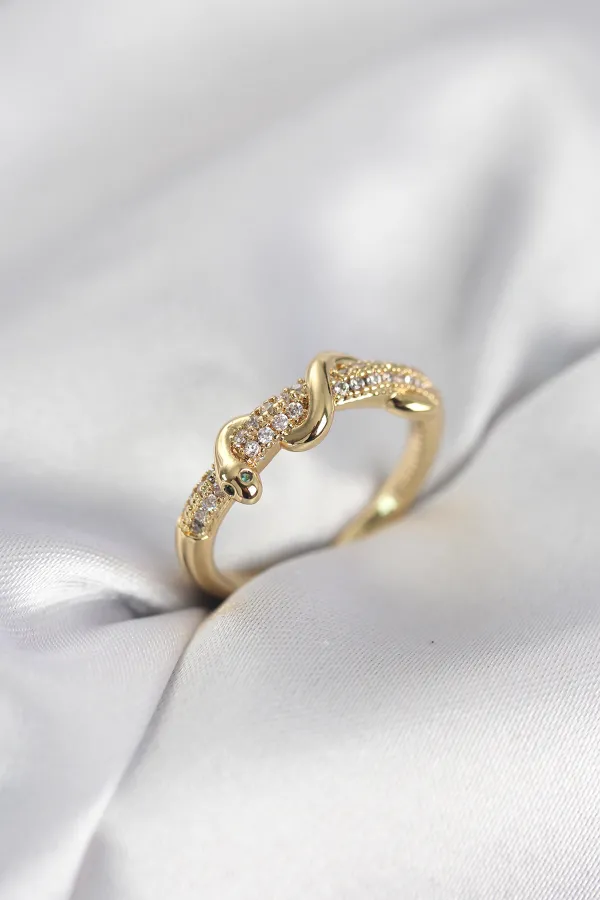Gold Renk Zirkon Taşlı Sarmal Yılan Model Kadın Yüzük Gold Renk Zirkon Taşlı Sarmal Yılan Model Kadın Yüzük
