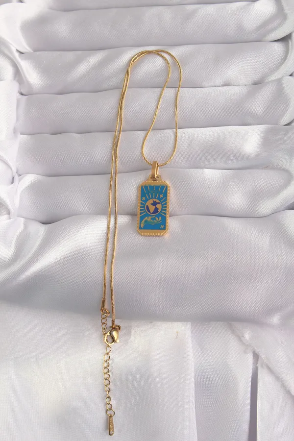 316L Çelik Gold Renk Mavi Mineli El Figür Tarot Kolye 316L Çelik Gold Renk Mavi Mineli El Figür Tarot Kolye