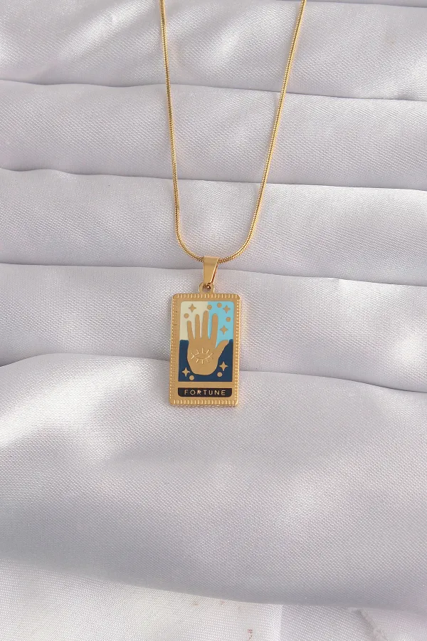 316L Çelik Gold Renk Karışık Mineli El Figür Tarot Kolye 316L Çelik Gold Renk Karışık Mineli El Figür Tarot Kolye