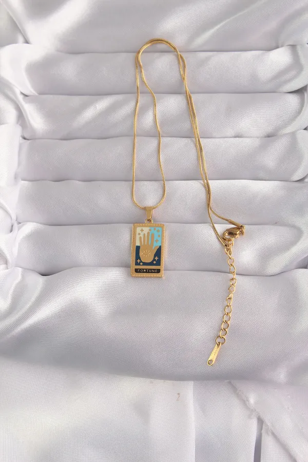 316L Çelik Gold Renk Karışık Mineli El Figür Tarot Kolye 316L Çelik Gold Renk Karışık Mineli El Figür Tarot Kolye
