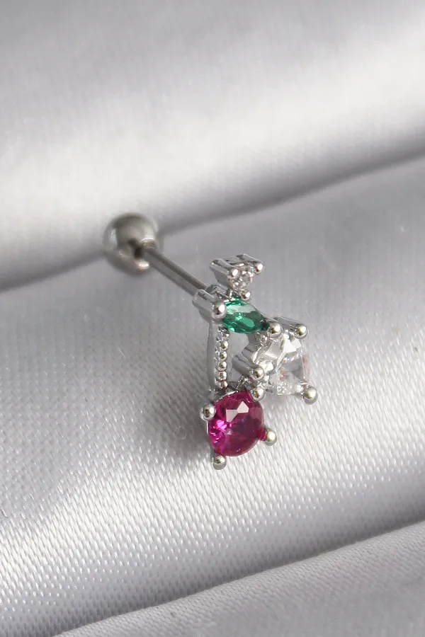 316L Çelik Gümüş Renk Zirkon Taşlı Tragus Piercing 316L Çelik Gümüş Renk Zirkon Taşlı Tragus Piercing