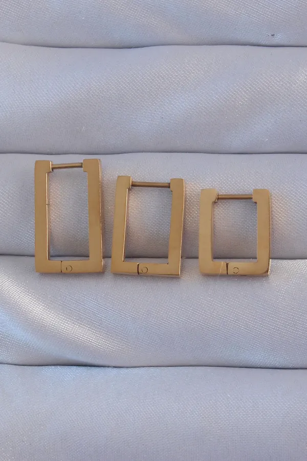 316L Çelik Gold Renk Dikdörtgen Küpe Seti 316L Çelik Gold Renk Dikdörtgen Küpe Seti