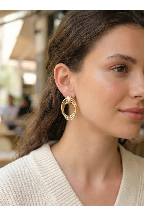 Pirinç Gold Renk Damla Model Vintage Kadın Küpe
