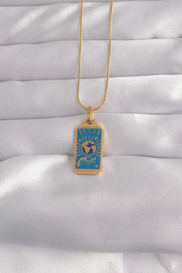 316L Çelik Gold Renk Mavi Mineli El Figür Tarot Kolye 316L Çelik Gold Renk Mavi Mineli El Figür Tarot Kolye