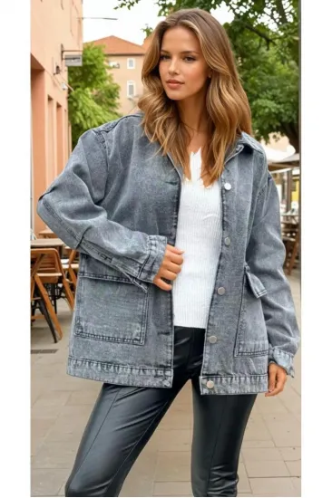Kadın Gri Oversize Kot Ceket Kt001 KT001484 KT001484 Kadın Gri Oversize Kot Ceket Kt001 KT001484 KT001484