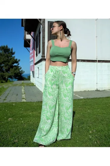 Kadın Keten Yeşil Beyaz Desenli Beli Lastikli Cepli Bol Paça Oversize Salaş Yazlık Pantolon 3369187 Kadın Keten Yeşil Beyaz Desenli Beli Lastikli Cepli Bol Paça Oversize Salaş Yazlık Pantolon 3369187