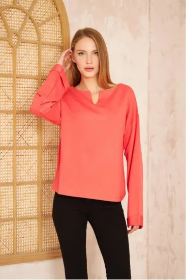 Kadın Ekstra Uzun Duble Kol / Yakası Yırtmaçlı Salaş Sweatshirt Bluz 700-3470187 Kadın Ekstra Uzun Duble Kol / Yakası Yırtmaçlı Salaş Sweatshirt Bluz 700-3470187