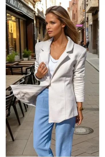Kadın Beyaz Kendinden Desenli Astarlı Kaşe Tek Düğmeli Kışlık Blazer Ceket 700-3449451 Kadın Beyaz Kendinden Desenli Astarlı Kaşe Tek Düğmeli Kışlık Blazer Ceket 700-3449451