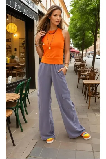 Kadın Kaliteli Yumuşak Kupra Kumaş Cepli Beli Lastikli Bol Paça Kargo Pantolon 3600308