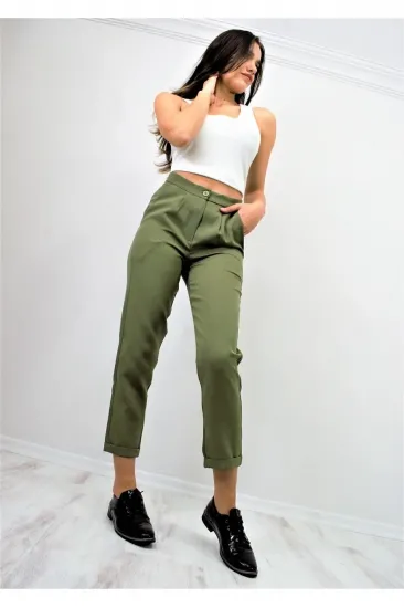 Kadın Haki Cepli Duble Paça Dar Kalıp Pliseli Havuç Pantolon 700-3173143 Kadın Haki Cepli Duble Paça Dar Kalıp Pliseli Havuç Pantolon 700-3173143